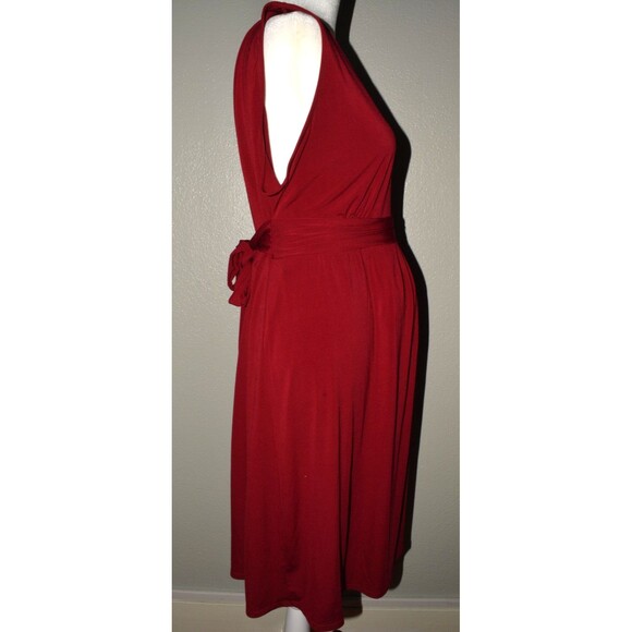 Motherhood Maternity Womens XL Burgundy Sleeveless Midi Dress Tie Waist - Picture 2 of 3